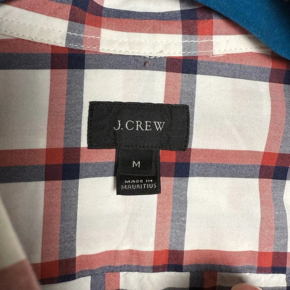 J. Crew Mens Shirt Red White Blue Button Down Long Sleeve Slim Fit‎ Check MEDIUM